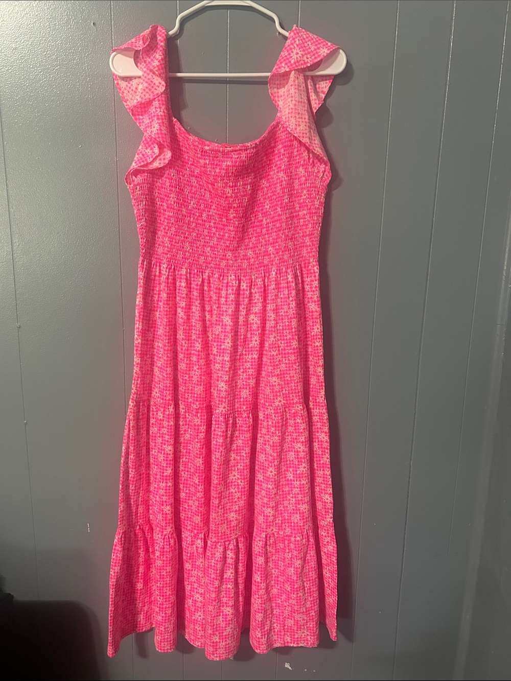 Lilly Pulitzer Bright Pink Smocked Maxi Dress with Ruffle Straps